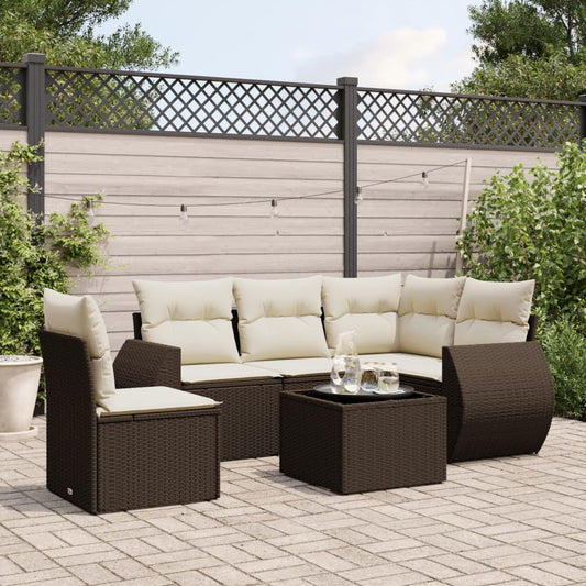 Set Divano da Giardino 6 pz con Cuscini Marrone in Polyrattan - homemem39