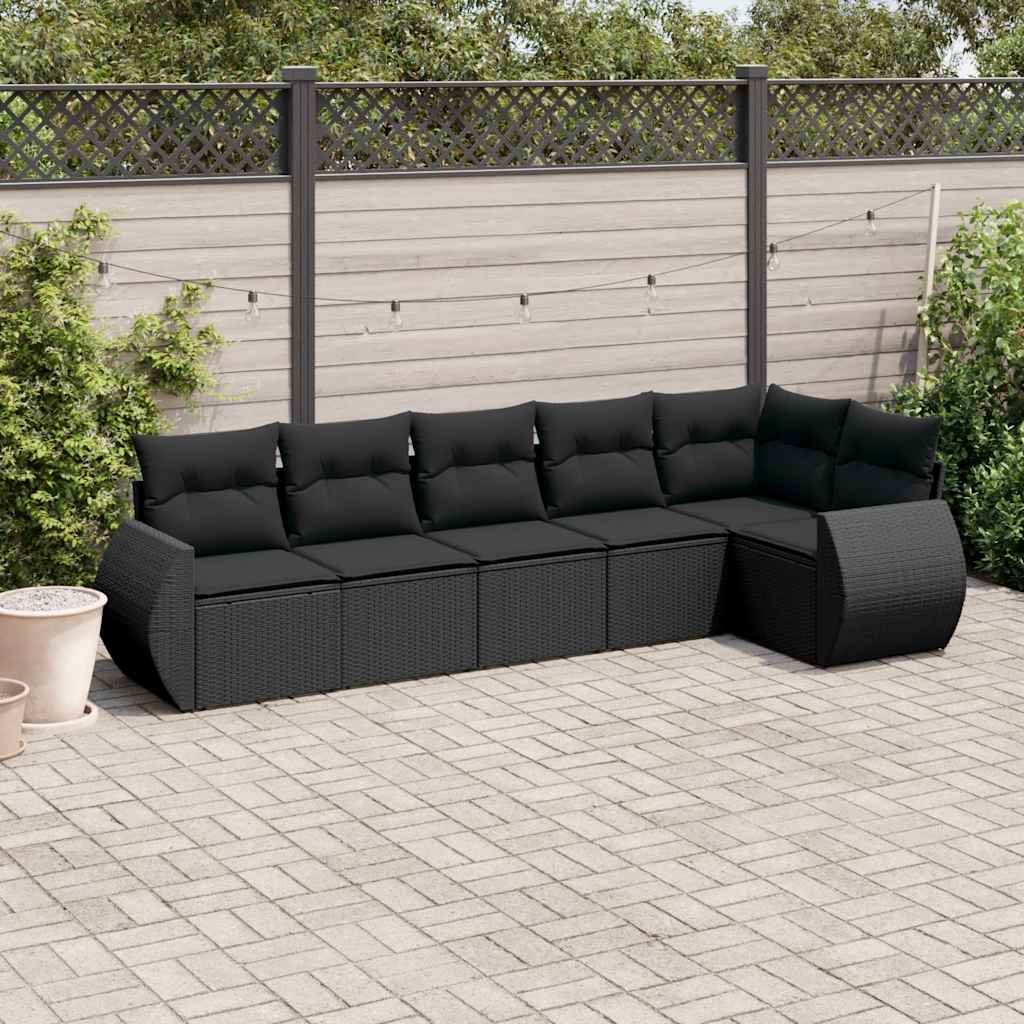 Set Divano da Giardino 6 pz con Cuscini Nero in Polyrattan | homemem39
