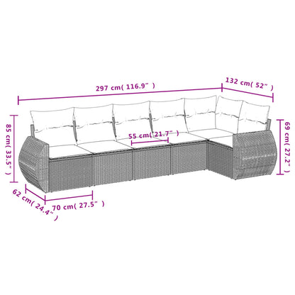 Set Divano da Giardino 6 pz con Cuscini Nero in Polyrattan | homemem39