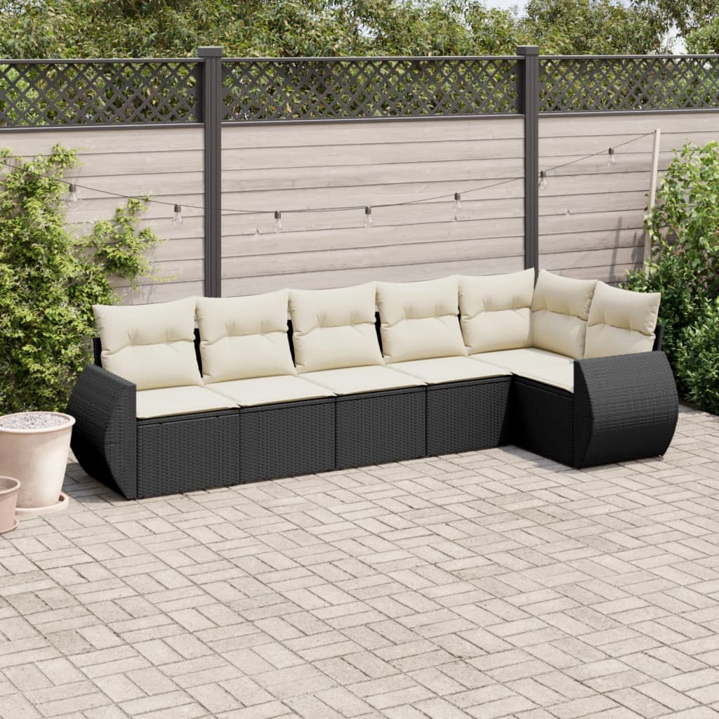 Set Divano da Giardino 6 pz con Cuscini Nero in Polyrattan | homemem39