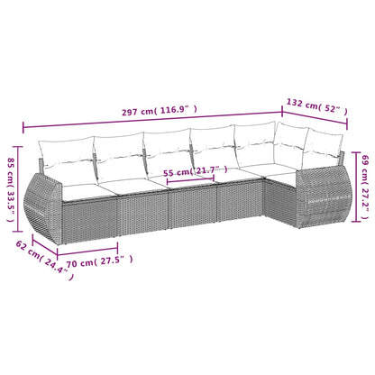 Set Divano da Giardino 6 pz con Cuscini Grigio in Polyrattan - homemem39