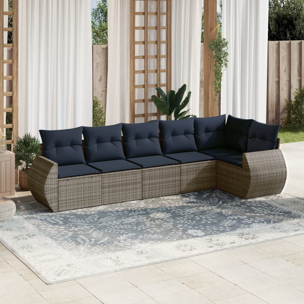 Set Divani da Giardino 6 pz con Cuscini in Polyrattan