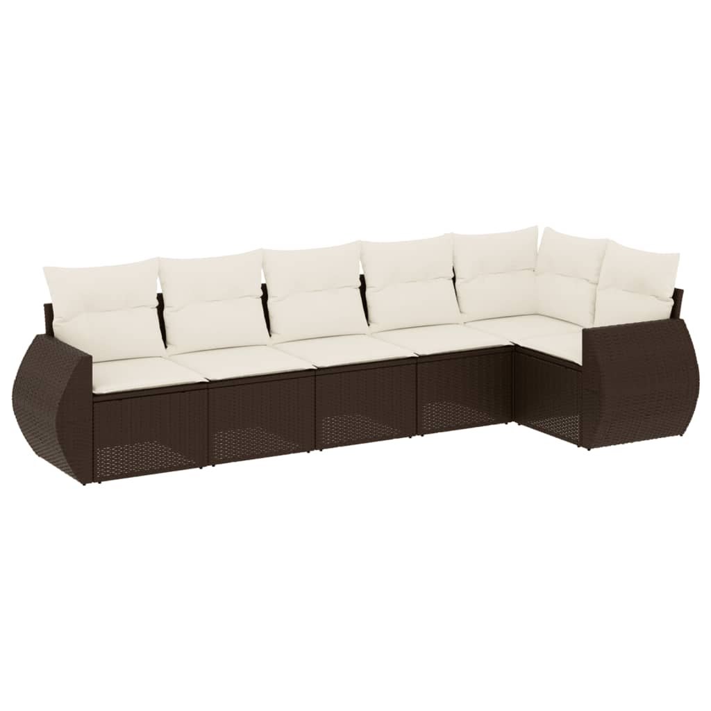 Set Divano da Giardino 6 pz con Cuscini Marrone in Polyrattan - homemem39