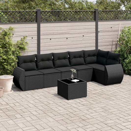 Set Divani da Giardino con Cuscini 7pz Nero Polyrattan - homemem39