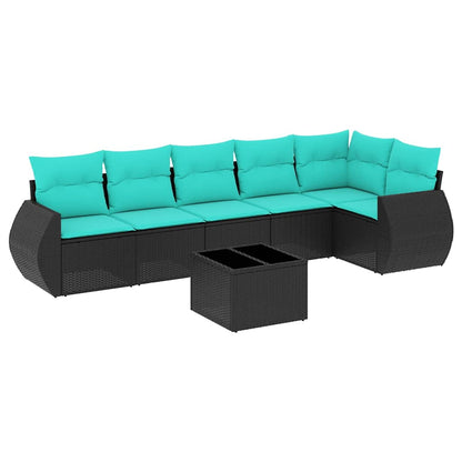 Set Divani da Giardino 7 pz con Cuscini Nero in Polyrattan