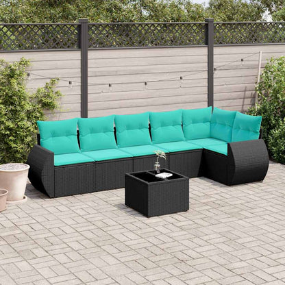 Set Divani da Giardino 7 pz con Cuscini Nero in Polyrattan