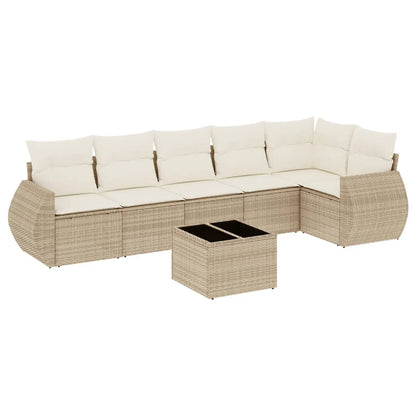 Set Divani da Giardino 7 pz con Cuscini Beige in Polyrattan - homemem39
