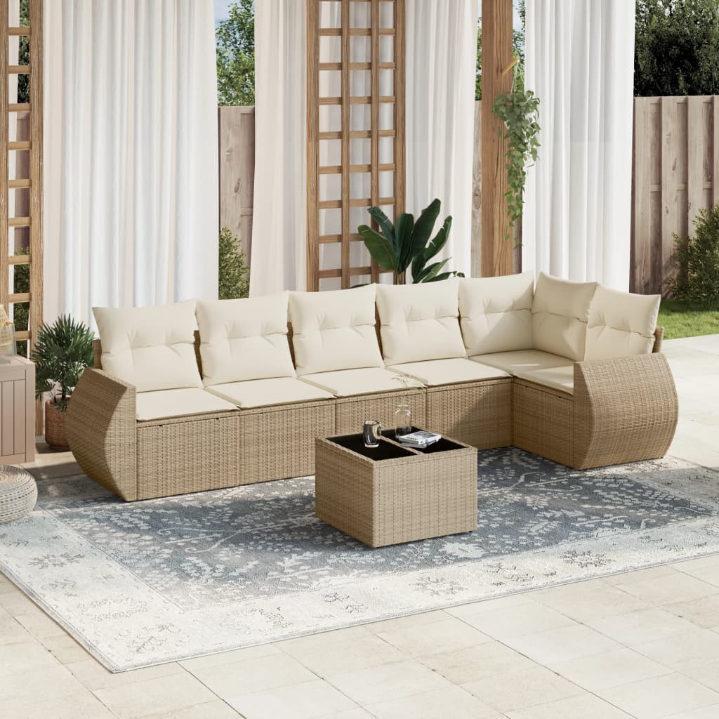 Set Divani da Giardino 7 pz con Cuscini Beige in Polyrattan - homemem39