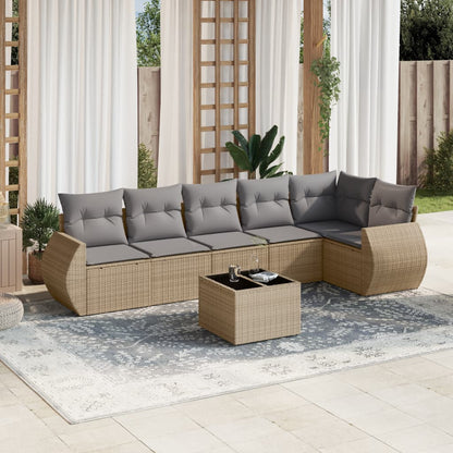 Set Divani da Giardino 7 pz con Cuscini Beige in Polyrattan - homemem39