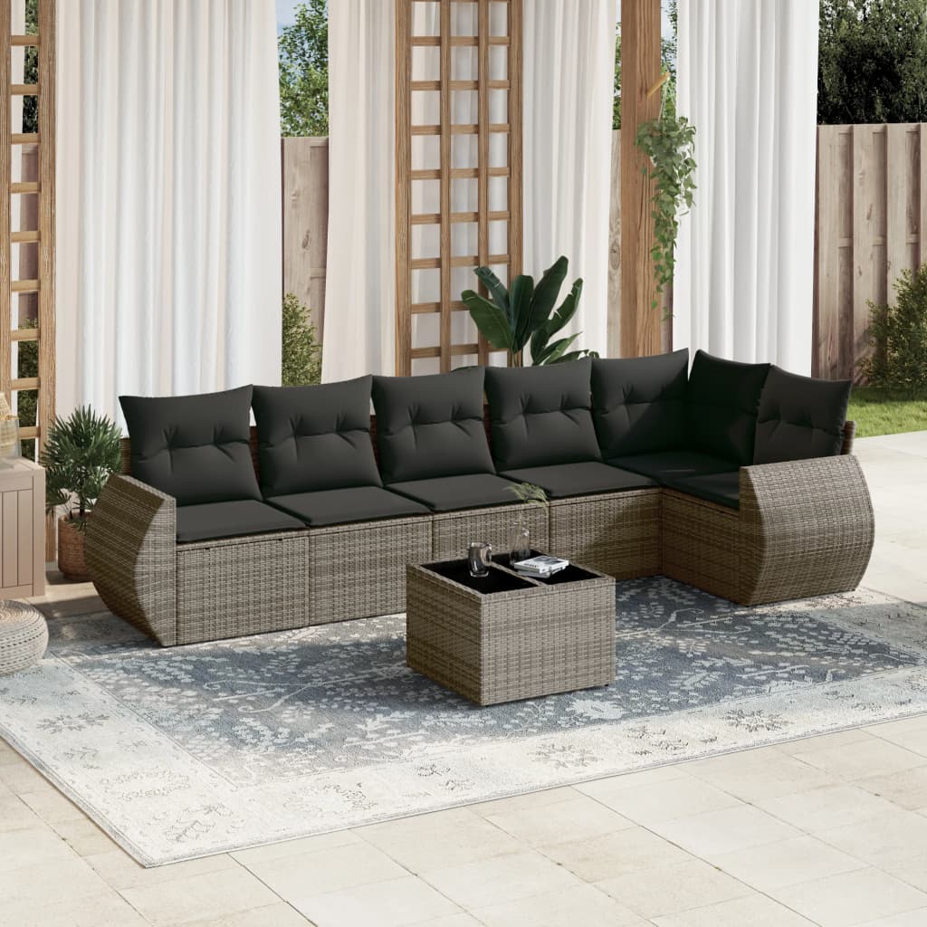 Set Divani da Giardino 7 pz con Cuscini Grigio in Polyrattan - homemem39