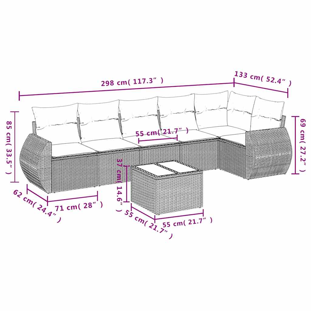 Set Divani da Giardino 7pz con Cuscini Grigio Chiaro Polyrattan | homemem39