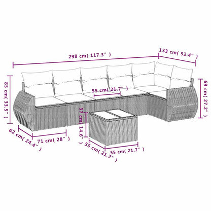 Set Divani da Giardino 7pz con Cuscini Grigio Chiaro Polyrattan