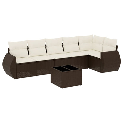 Set Divani da Giardino 7 pz con Cuscini Marrone in Polyrattan - homemem39
