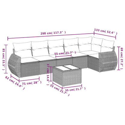 Set Divani da Giardino 7 pz con Cuscini Marrone in Polyrattan | homemem39