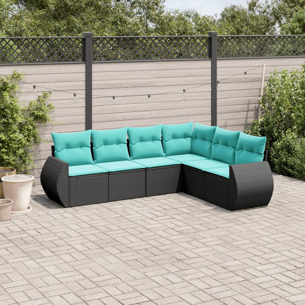 Set Divani da Giardino 6 pz con Cuscini Nero in Polyrattan