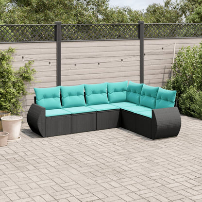 Set Divani da Giardino 6 pz con Cuscini Nero in Polyrattan