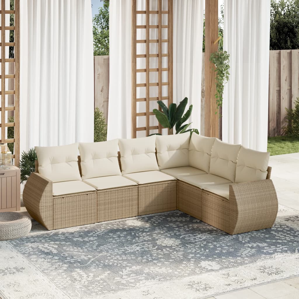 Set Divano da Giardino 6 pz con Cuscini Beige in Polyrattan - homemem39