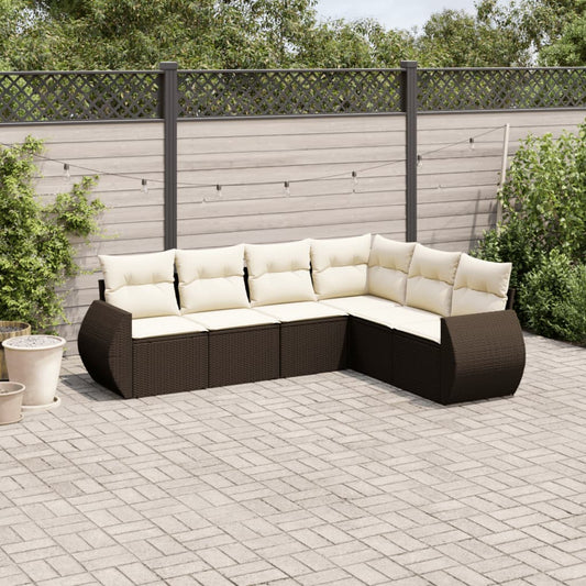 Set Divano da Giardino 6 pz con Cuscini Marrone in Polyrattan - homemem39