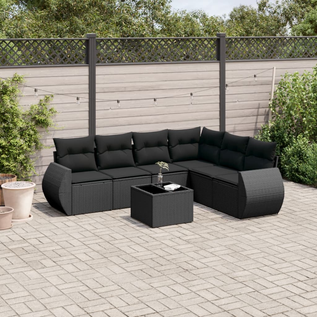Set Divani da Giardino con Cuscini 7pz Nero Polyrattan - homemem39