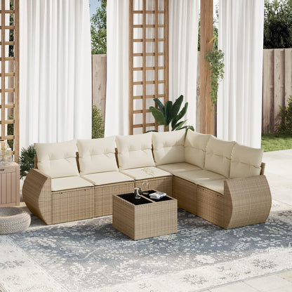 Set Divani da Giardino 7 pz con Cuscini Beige in Polyrattan - homemem39
