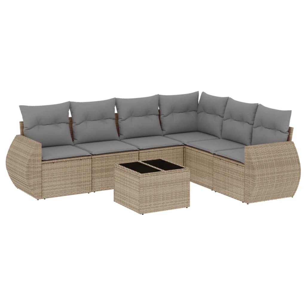 Set Divani da Giardino 7 pz con Cuscini Beige in Polyrattan - homemem39