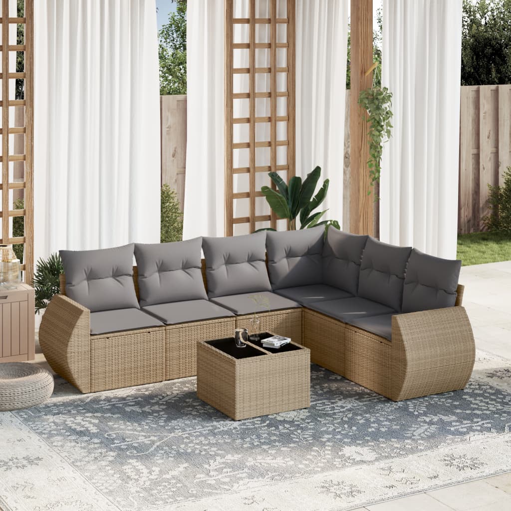 Set Divani da Giardino 7 pz con Cuscini Beige in Polyrattan - homemem39