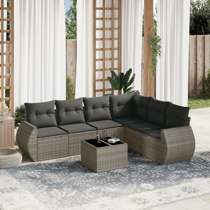 Set Divani da Giardino 7 pz con Cuscini Grigio in Polyrattan - homemem39