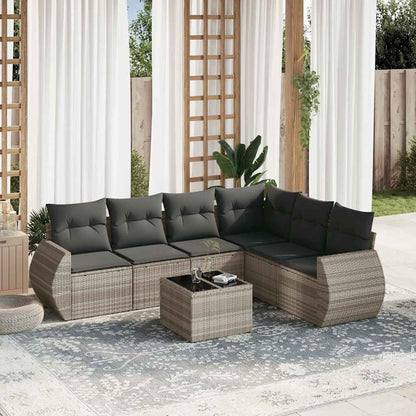 Set Divani da Giardino 7pz con Cuscini Grigio Chiaro Polyrattan - homemem39