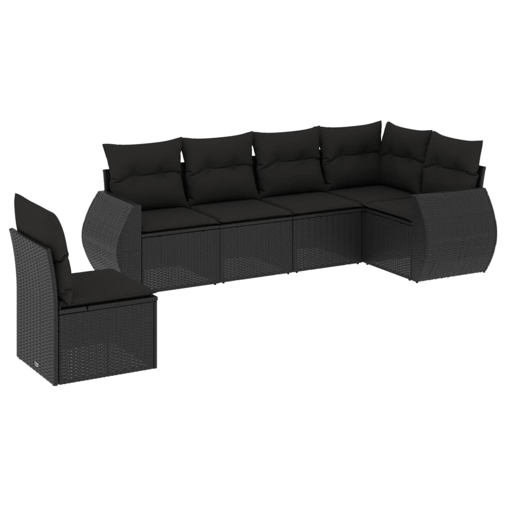 Set Divano da Giardino 6 pz con Cuscini Nero in Polyrattan - homemem39