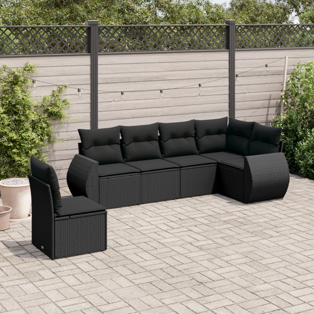 Set Divano da Giardino 6 pz con Cuscini Nero in Polyrattan - homemem39