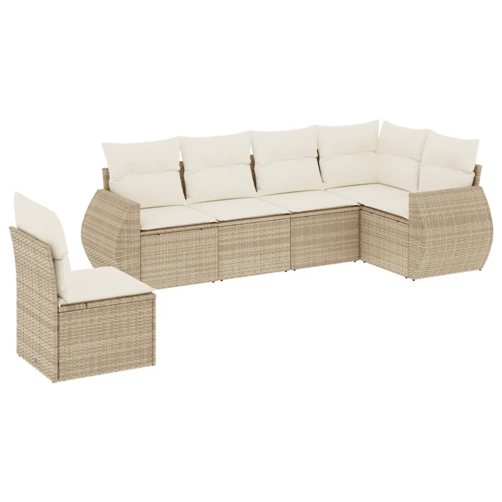 Set Divano da Giardino 6 pz con Cuscini Beige in Polyrattan - homemem39