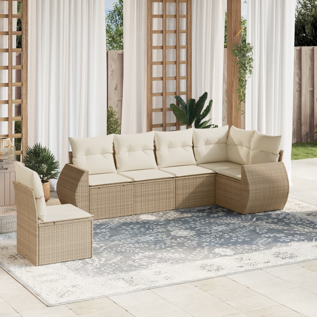 Set Divano da Giardino 6 pz con Cuscini Beige in Polyrattan - homemem39