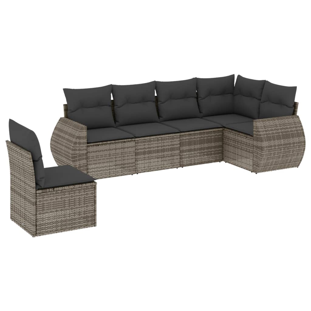 Set Divano da Giardino 6 pz con Cuscini Grigio in Polyrattan - homemem39
