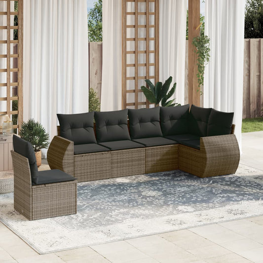 Set Divano da Giardino 6 pz con Cuscini Grigio in Polyrattan - homemem39