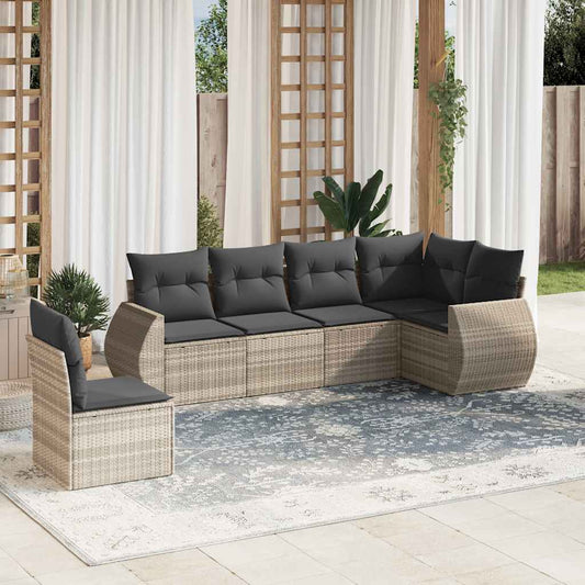 Set Divano da Giardino 6pz con Cuscini Grigio Chiaro Polyrattan - homemem39