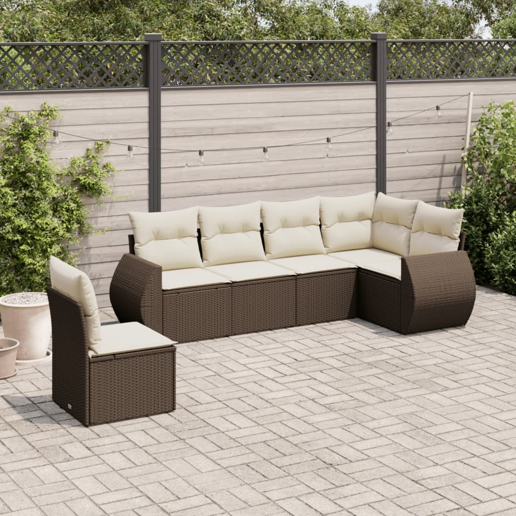 Set Divano da Giardino 6 pz con Cuscini Marrone in Polyrattan - homemem39