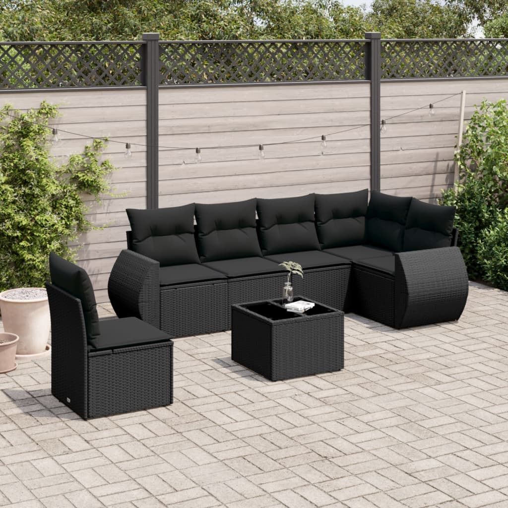 Set Divani da Giardino con Cuscini 7pz Nero Polyrattan - homemem39