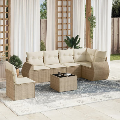 Set Divani da Giardino 7 pz con Cuscini Beige in Polyrattan - homemem39