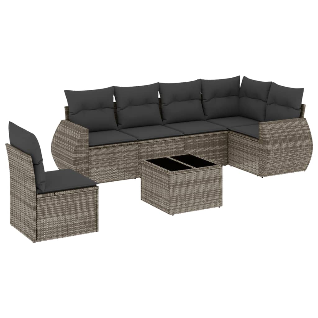 Set Divani da Giardino 7 pz con Cuscini Grigio in Polyrattan - homemem39
