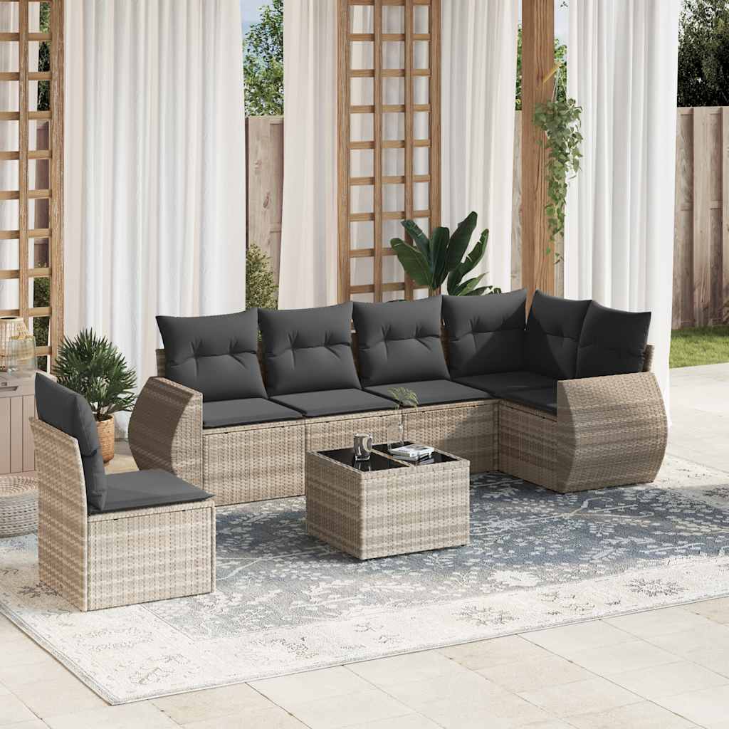 Set Divani da Giardino 7pz con Cuscini Grigio Chiaro Polyrattan - homemem39