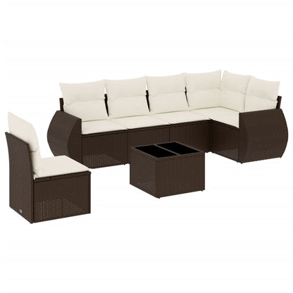 Set Divani da Giardino 7 pz con Cuscini Marrone in Polyrattan - homemem39