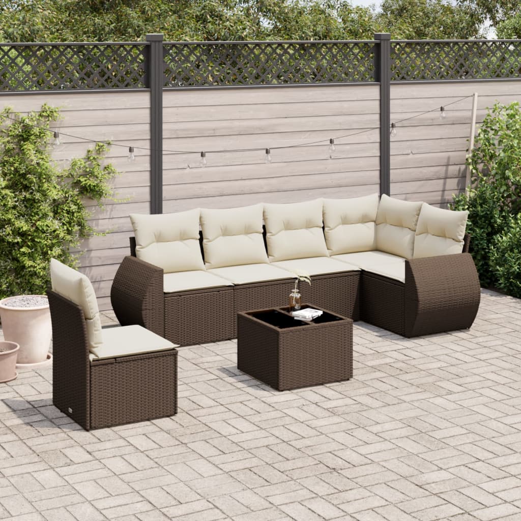 Set Divani da Giardino 7 pz con Cuscini Marrone in Polyrattan - homemem39