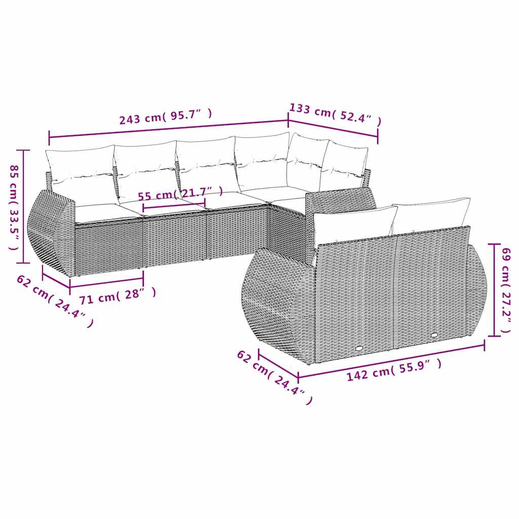 Set Divani da Giardino 7 pz con Cuscini Nero in Polyrattan | homemem39