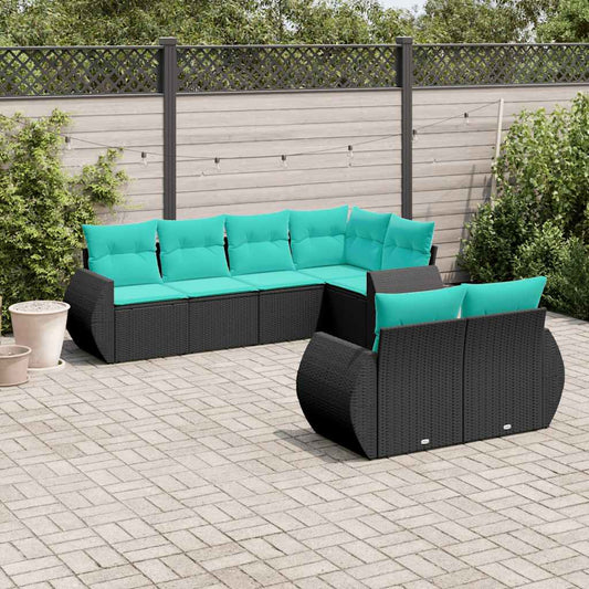 Set Divani da Giardino 7 pz con Cuscini Nero in Polyrattan | homemem39