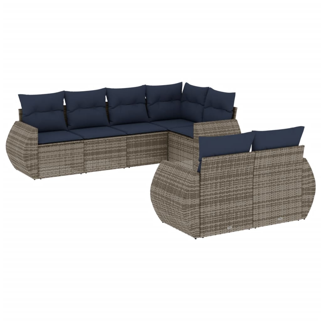 Set Divani da Giardino 7 pz con Cuscini Grigio in Polyrattan | homemem39