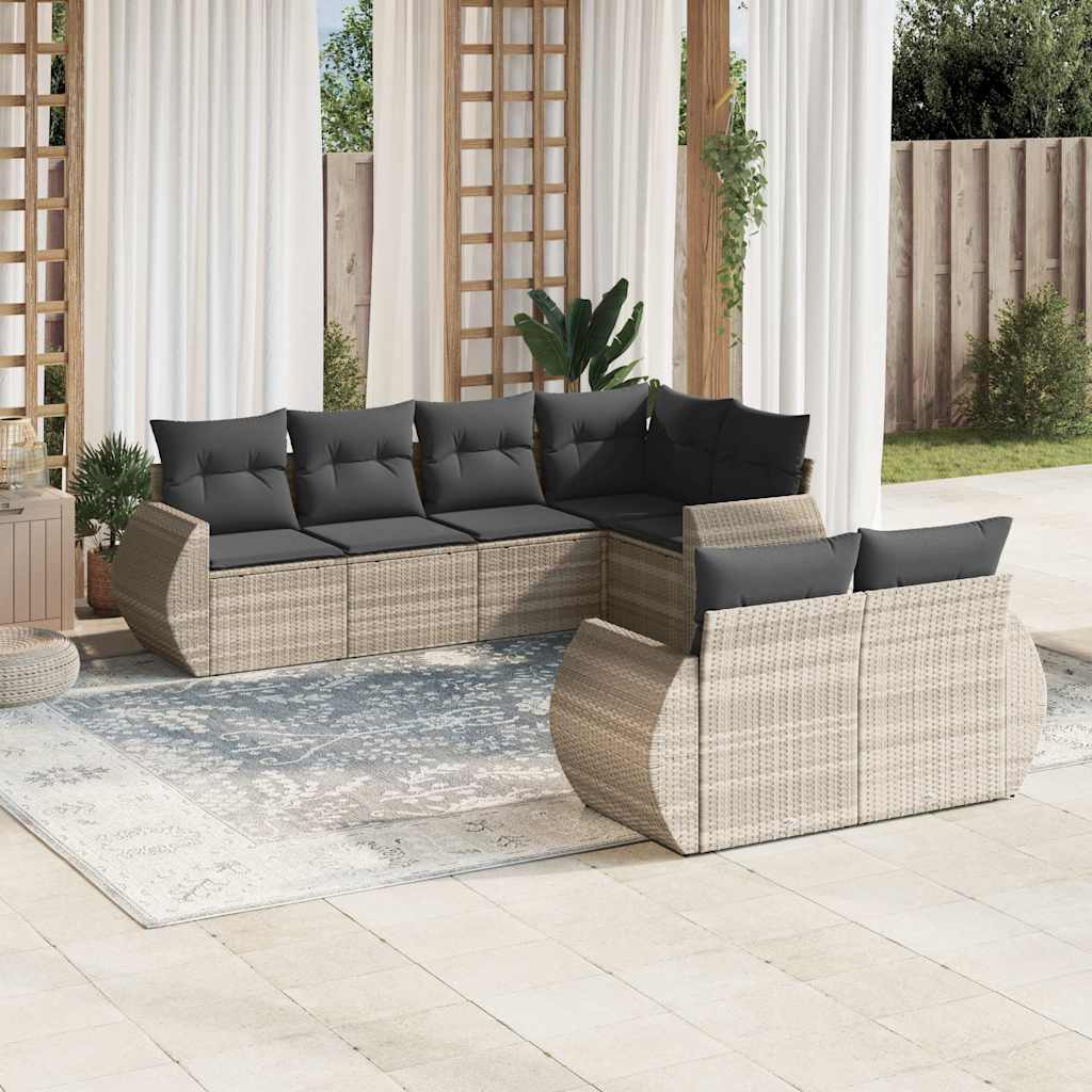 Set Divani da Giardino 7pz con Cuscini Grigio Chiaro Polyrattan