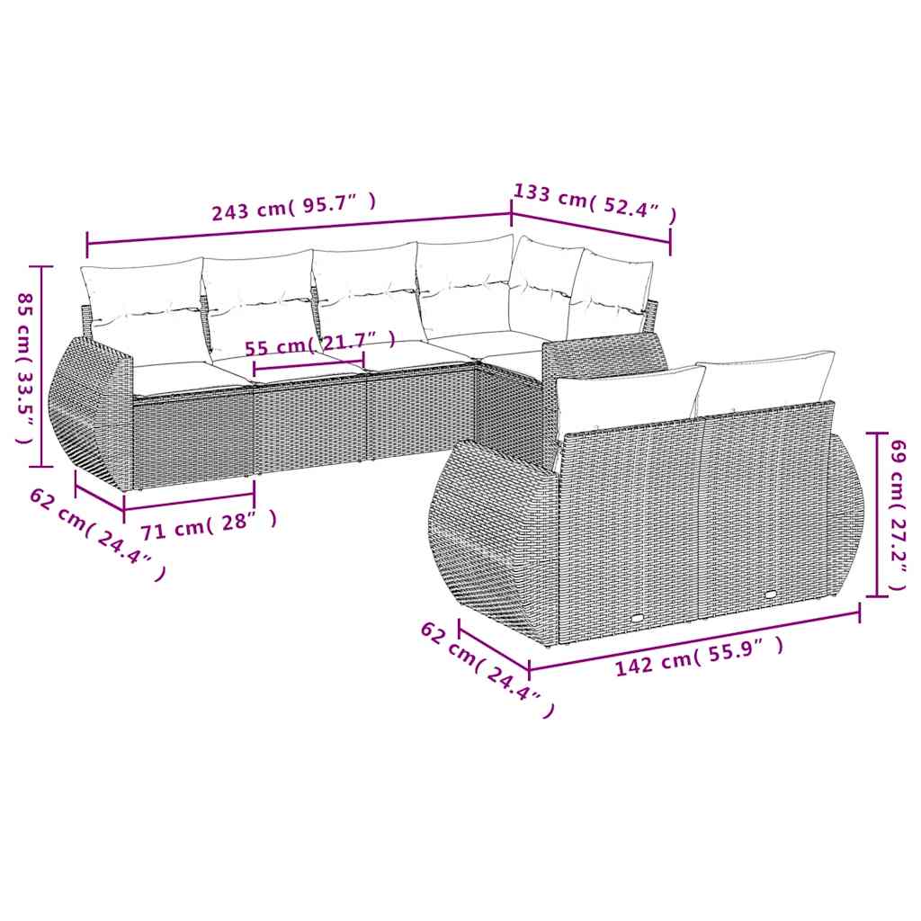 Set Divani da Giardino 7 pz con Cuscini Marrone in Polyrattan | homemem39