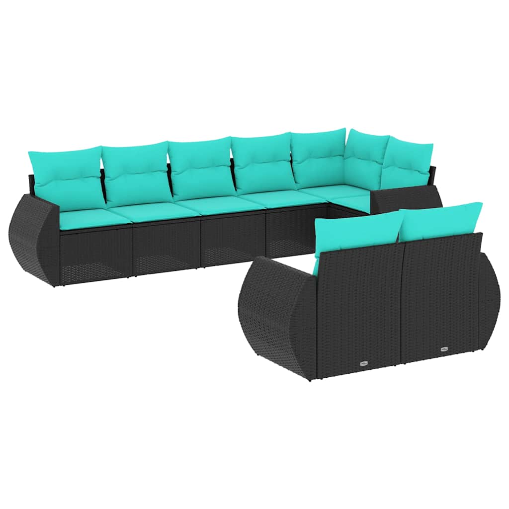 Set Divani da Giardino 8 pz con Cuscini Nero in Polyrattan | homemem39