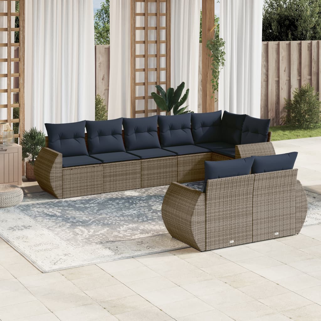 Set Divani da Giardino 8 pz con Cuscini Grigio in Polyrattan | homemem39