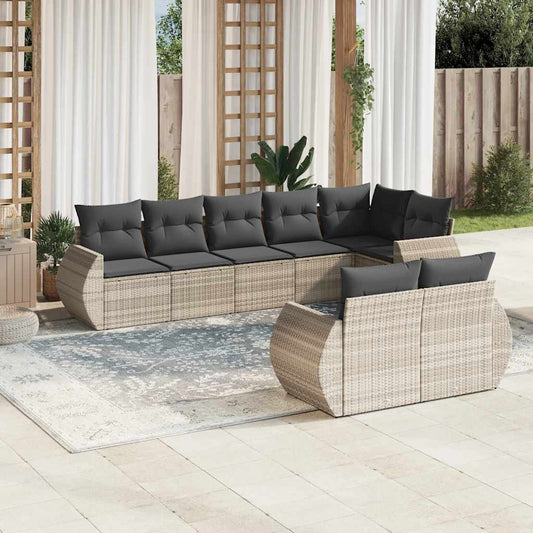 Set Divano da Giardino 8pz con Cuscini Grigio Chiaro Polyrattan